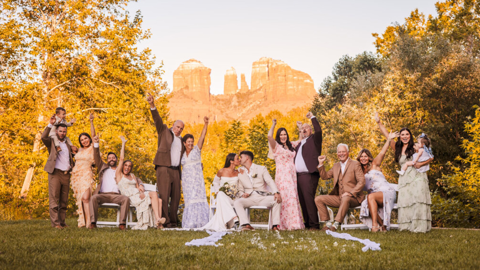 Small wedding in Sedona, AZ with bridal party and parents.