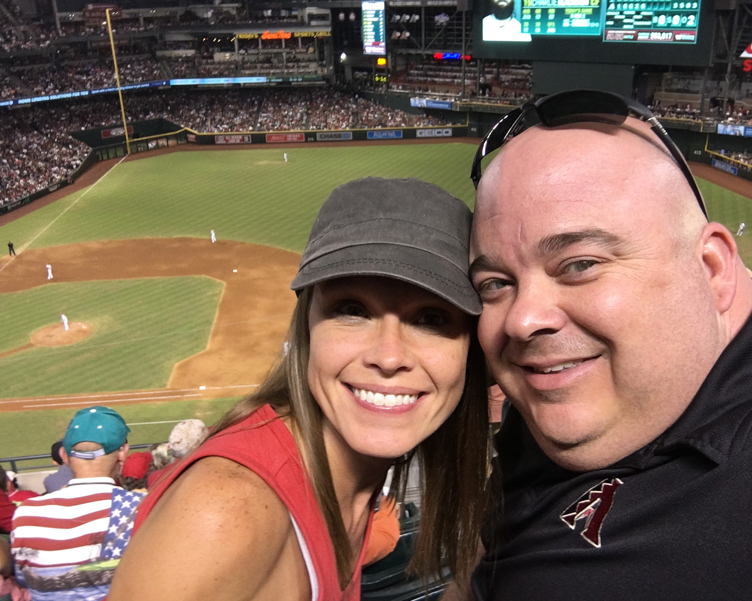 Chris and Candace attending their first Arizona Diamondbacks game after moving to Phoenix